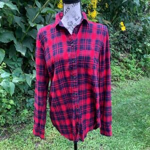J. Crew boy fit red and blue plaid button up flannel